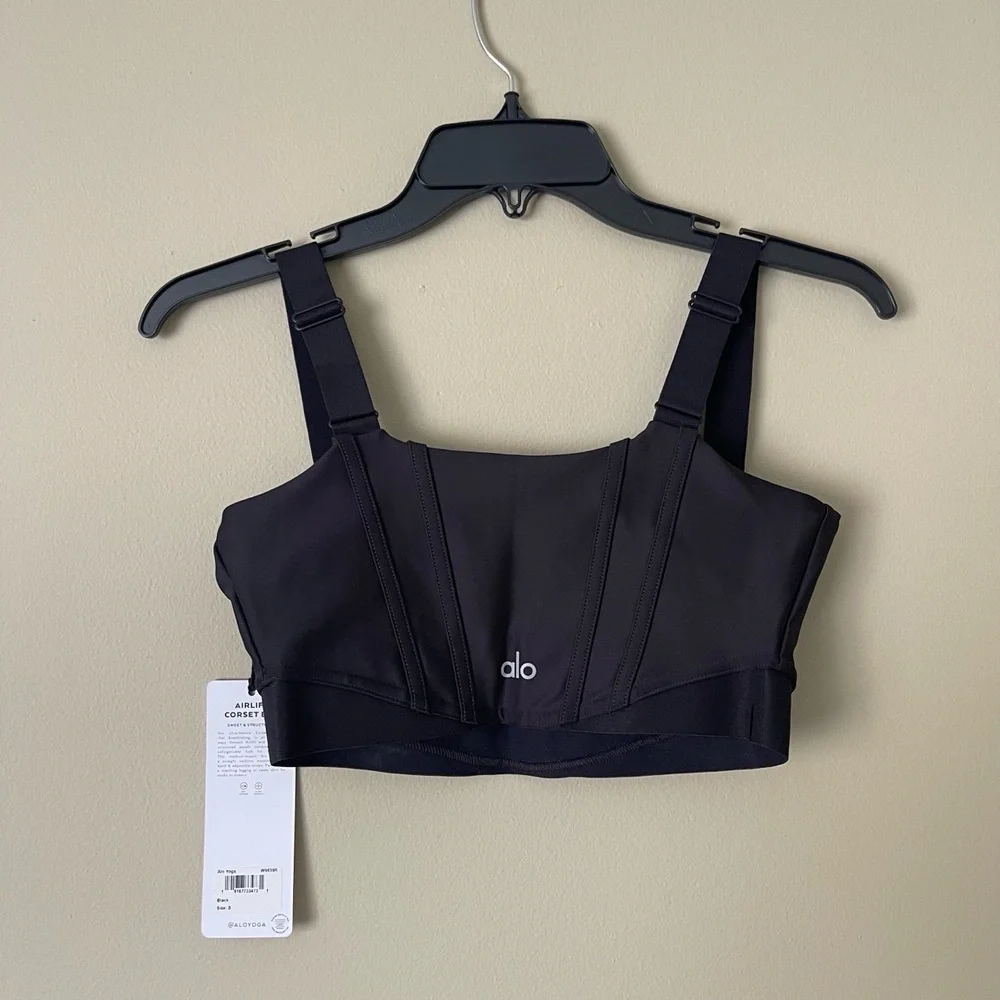 Alo Yoga NWT Top Womens Small Black Cropped Bustier Airlift‎ Corset Bra